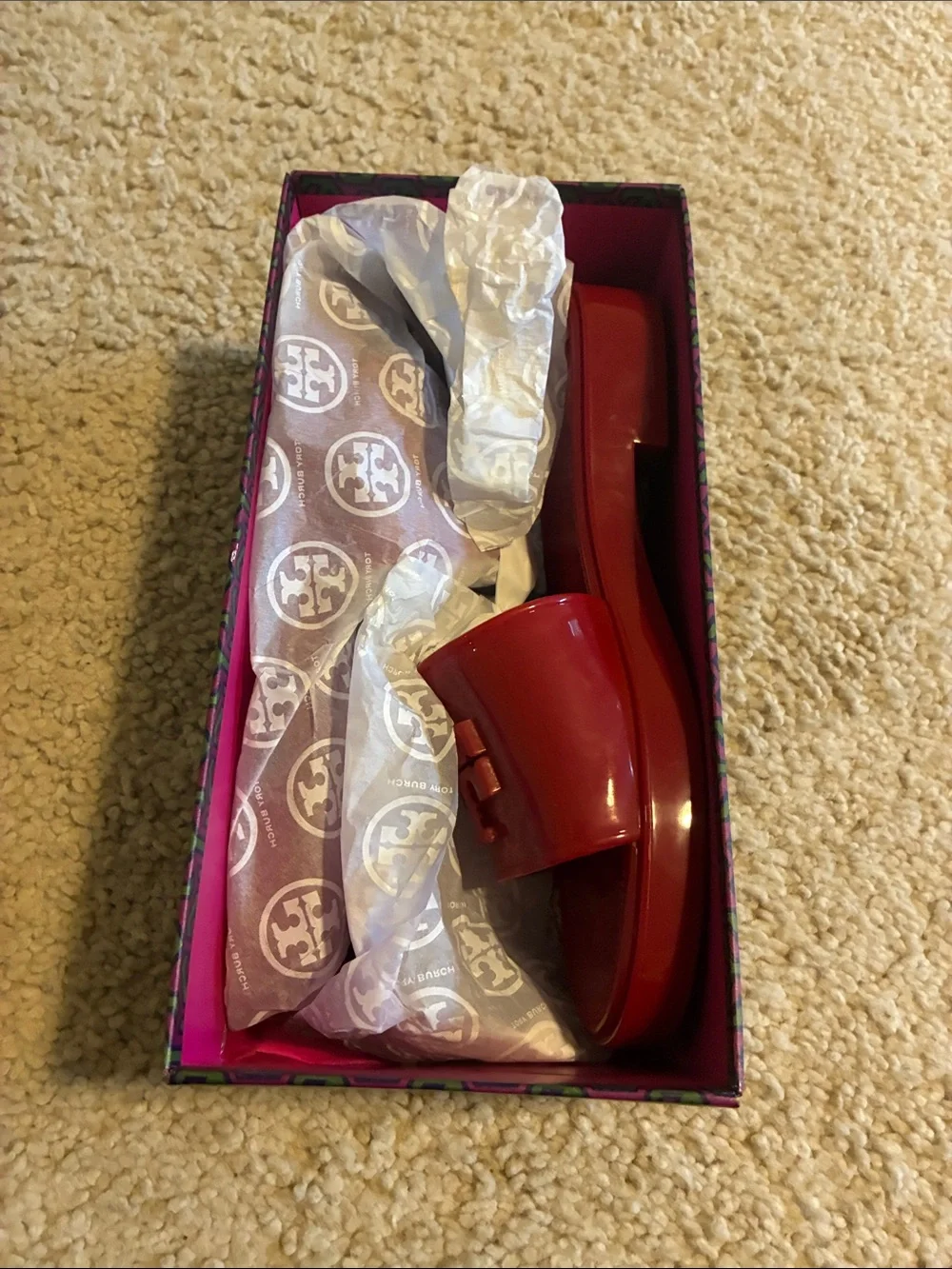 Tory Burch Red Patent Logo Slide Sandal